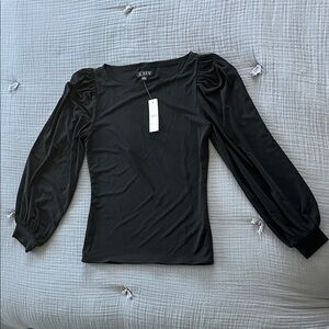 J. Crew Black Puff-Sleeve Long-Sleeve Top